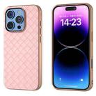 For iPhone 16 Pro Max Electroplated Frame Woven Texture PU Phone Case(Pink) - 1