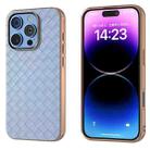 For iPhone 16 Pro Max Electroplated Frame Woven Texture PU Phone Case(Light Blue) - 1