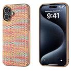 For iPhone 16 Plus Electroplated Frame Color Lattice Texture PU Phone Case(Tangerine) - 1