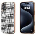 For iPhone 16 Plus Electroplated Frame Color Lattice Texture PU Phone Case(Black) - 1