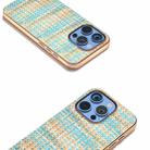 For iPhone 16 Pro Electroplated Frame Color Lattice Texture PU Phone Case(Blue) - 3