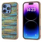 For iPhone 16 Pro Max Electroplated Frame Color Lattice Texture PU Phone Case(Gold) - 1