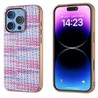 For iPhone 16 Pro Max Electroplated Frame Color Lattice Texture PU Phone Case(Purple) - 1