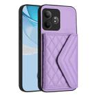 For Realme GT Neo6 SE Rhombic Texture Card Bag RFID Phone Case with Long Lanyard(Light Purple) - 3