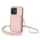 For Realme GT Neo6 SE Rhombic Texture Card Bag RFID Phone Case with Long Lanyard(Rose Gold) - 1