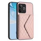 For Realme GT Neo6 SE Rhombic Texture Card Bag RFID Phone Case with Long Lanyard(Rose Gold) - 3