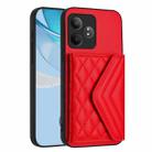 For Realme GT Neo6 SE Rhombic Texture Card Bag RFID Phone Case with Long Lanyard(Red) - 3