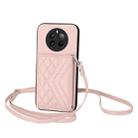 For Realme 12 Pro / 12 Pro+ Rhombic Texture Card Bag RFID Phone Case with Long Lanyard(Rose Gold) - 1