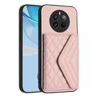For Realme 12 Pro / 12 Pro+ Rhombic Texture Card Bag RFID Phone Case with Long Lanyard(Rose Gold) - 3
