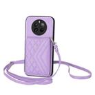 For Realme P1 Pro 5G India Rhombic Texture Card Bag RFID Phone Case with Long Lanyard(Light Purple) - 1