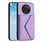 For Realme P1 Pro 5G India Rhombic Texture Card Bag RFID Phone Case with Long Lanyard(Light Purple) - 3