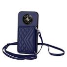 For Realme 12+ 5G India Rhombic Texture Card Bag RFID Phone Case with Long Lanyard(Blue) - 1