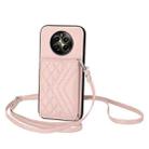 For Realme P1 5G India Rhombic Texture Card Bag RFID Phone Case with Long Lanyard(Rose Gold) - 1