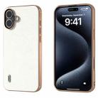 For iPhone 16 Plus ABEEL Electroplated Frame Genuine Leather Wave Phone Case(Grey) - 1