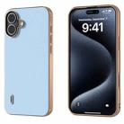 For iPhone 16 Plus ABEEL Electroplating Frame Genuine Leather Wave Phone Case(Blue) - 1