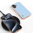 For iPhone 16 Plus ABEEL Electroplating Frame Genuine Leather Wave Phone Case(Blue) - 2