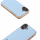 For iPhone 16 Plus ABEEL Electroplating Frame Genuine Leather Wave Phone Case(Blue) - 3