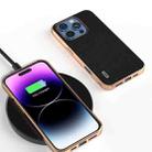 For iPhone 16 Pro ABEEL Electroplating Frame Genuine Leather Wave Phone Case(Black) - 2