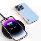 For iPhone 16 Pro ABEEL Electroplating Frame Genuine Leather Wave Phone Case(Blue) - 2