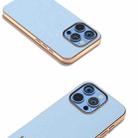 For iPhone 16 Pro ABEEL Electroplating Frame Genuine Leather Wave Phone Case(Blue) - 3