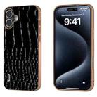 For iPhone 16 Plus ABEEL Electroplated Frame Genuine Leather Crocodile Pattern Phone Case(Black) - 1