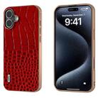 For iPhone 16 Plus ABEEL Electroplated Frame Genuine Leather Crocodile Pattern Phone Case(Red) - 1