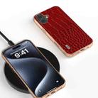 For iPhone 16 Plus ABEEL Electroplated Frame Genuine Leather Crocodile Pattern Phone Case(Red) - 2