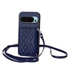 For Google Pixel 9 Pro XL Rhombic Texture Card Bag RFID Phone Case with Long Lanyard(Blue) - 1