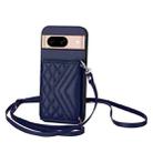 For Google Pixel 8a Rhombic Texture Card Bag RFID Phone Case with Long Lanyard(Blue) - 1