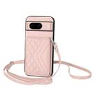 For Google Pixel 8a Rhombic Texture Card Bag RFID Phone Case with Long Lanyard(Rose Gold) - 1