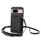 For Google Pixel 8a Rhombic Texture Card Bag RFID Phone Case with Long Lanyard(Black) - 1