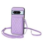 For Google Pixel 8 Pro Rhombic Texture Card Bag RFID Phone Case with Long Lanyard(Light Purple) - 1