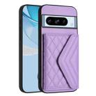 For Google Pixel 8 Pro Rhombic Texture Card Bag RFID Phone Case with Long Lanyard(Light Purple) - 3