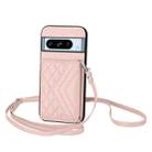 For Google Pixel 8 Pro Rhombic Texture Card Bag RFID Phone Case with Long Lanyard(Rose Gold) - 1