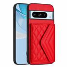 For Google Pixel 8 Pro Rhombic Texture Card Bag RFID Phone Case with Long Lanyard(Red) - 3