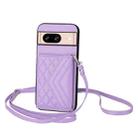 For Google Pixel 8 Rhombic Texture Card Bag RFID Phone Case with Long Lanyard(Light Purple) - 1