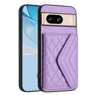 For Google Pixel 8 Rhombic Texture Card Bag RFID Phone Case with Long Lanyard(Light Purple) - 3