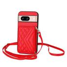 For Google Pixel 8 Rhombic Texture Card Bag RFID Phone Case with Long Lanyard(Red) - 1