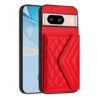 For Google Pixel 8 Rhombic Texture Card Bag RFID Phone Case with Long Lanyard(Red) - 3