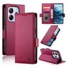 For Redmi Note 14 4G 163.25mm Global Side Buckle Magnetic Frosted Leather Phone Case(Wine Red) - 1