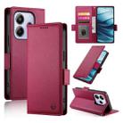For Redmi Note 14 4G 164.84mm Side Buckle Magnetic Frosted Leather Phone Case(Wine Red) - 1