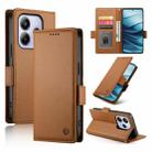 For Redmi Note 14 4G 164.84mm Side Buckle Magnetic Frosted Leather Phone Case(Brown) - 1