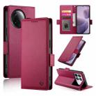 For Redmi K80 / K80 Pro Side Buckle Magnetic Frosted Leather Phone Case(Wine Red) - 1
