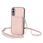 For OnePlus Nord CE4 / OPPO K12 5G Rhombic Texture Card Bag RFID Phone Case with Long Lanyard(Rose Gold) - 1