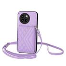 For Xiaomi Civi 4 Pro Rhombic Texture Card Bag RFID Phone Case with Long Lanyard(Light Purple) - 1