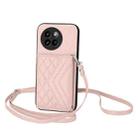 For Xiaomi Civi 4 Pro Rhombic Texture Card Bag RFID Phone Case with Long Lanyard(Rose Gold) - 1