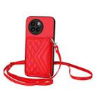 For Xiaomi Civi 4 Pro Rhombic Texture Card Bag RFID Phone Case with Long Lanyard(Red) - 1