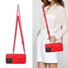 For Xiaomi Poco F6 5G India Rhombic Texture Card Bag RFID Phone Case with Long Lanyard(Red) - 2