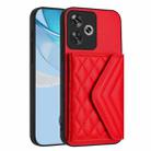 For Xiaomi Poco F6 5G India Rhombic Texture Card Bag RFID Phone Case with Long Lanyard(Red) - 3
