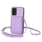 For Xiaomi Poco F5 Pro 5G Rhombic Texture Card Bag RFID Phone Case with Long Lanyard(Light Purple) - 1